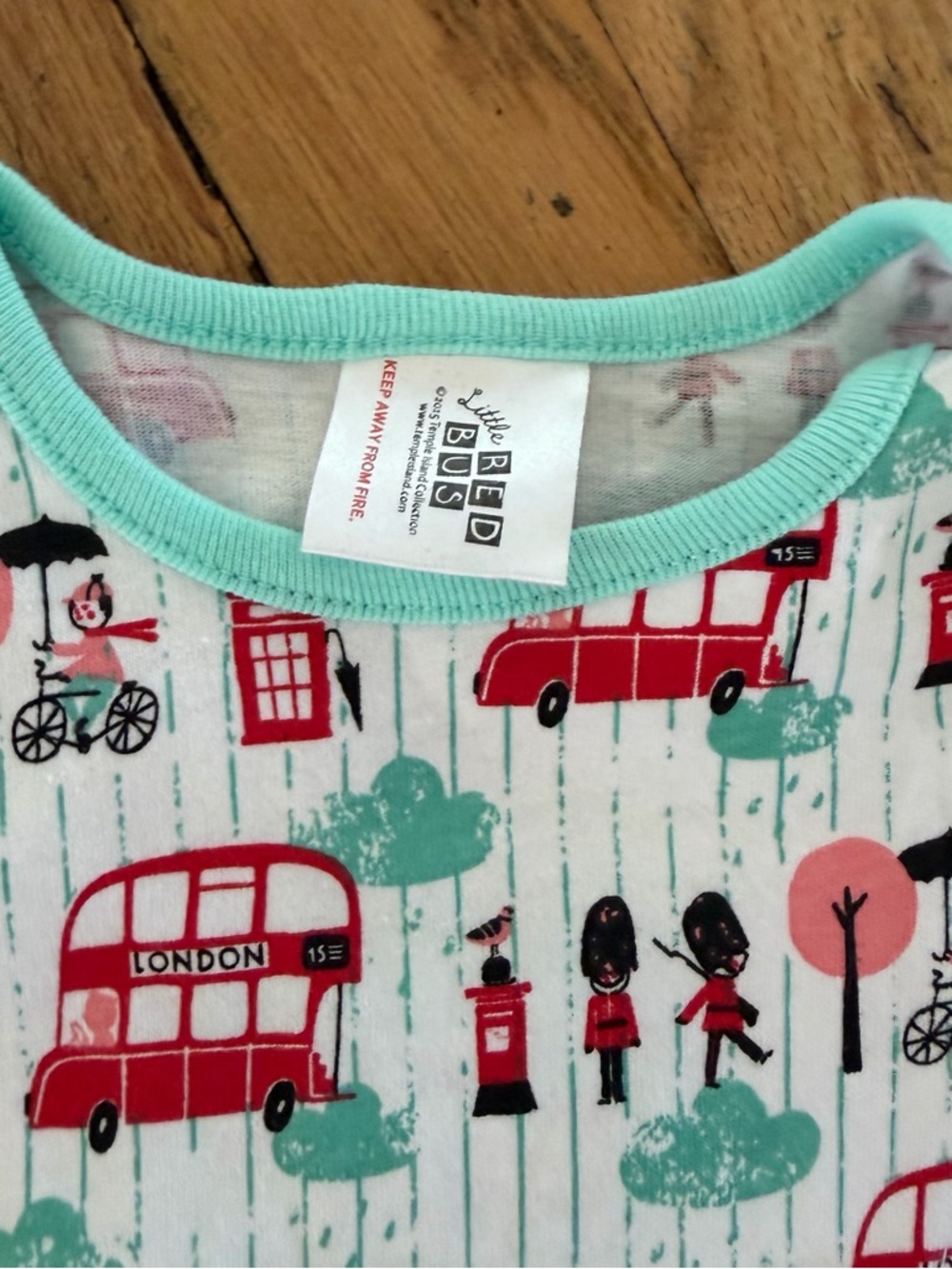 Baby Footed Pajamas in White with Red London Bus Print - Picture 2 of 3